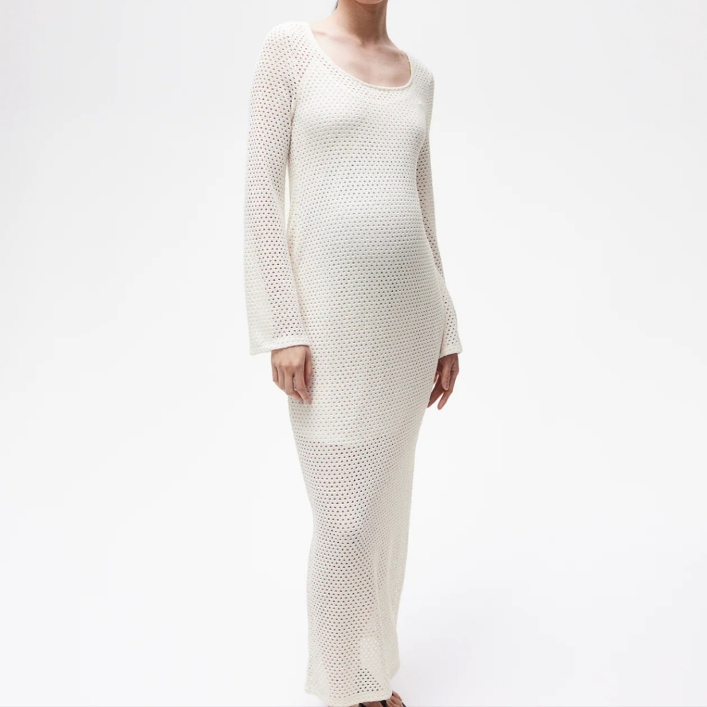 H&M Cream Open-Knit Maxi Dress